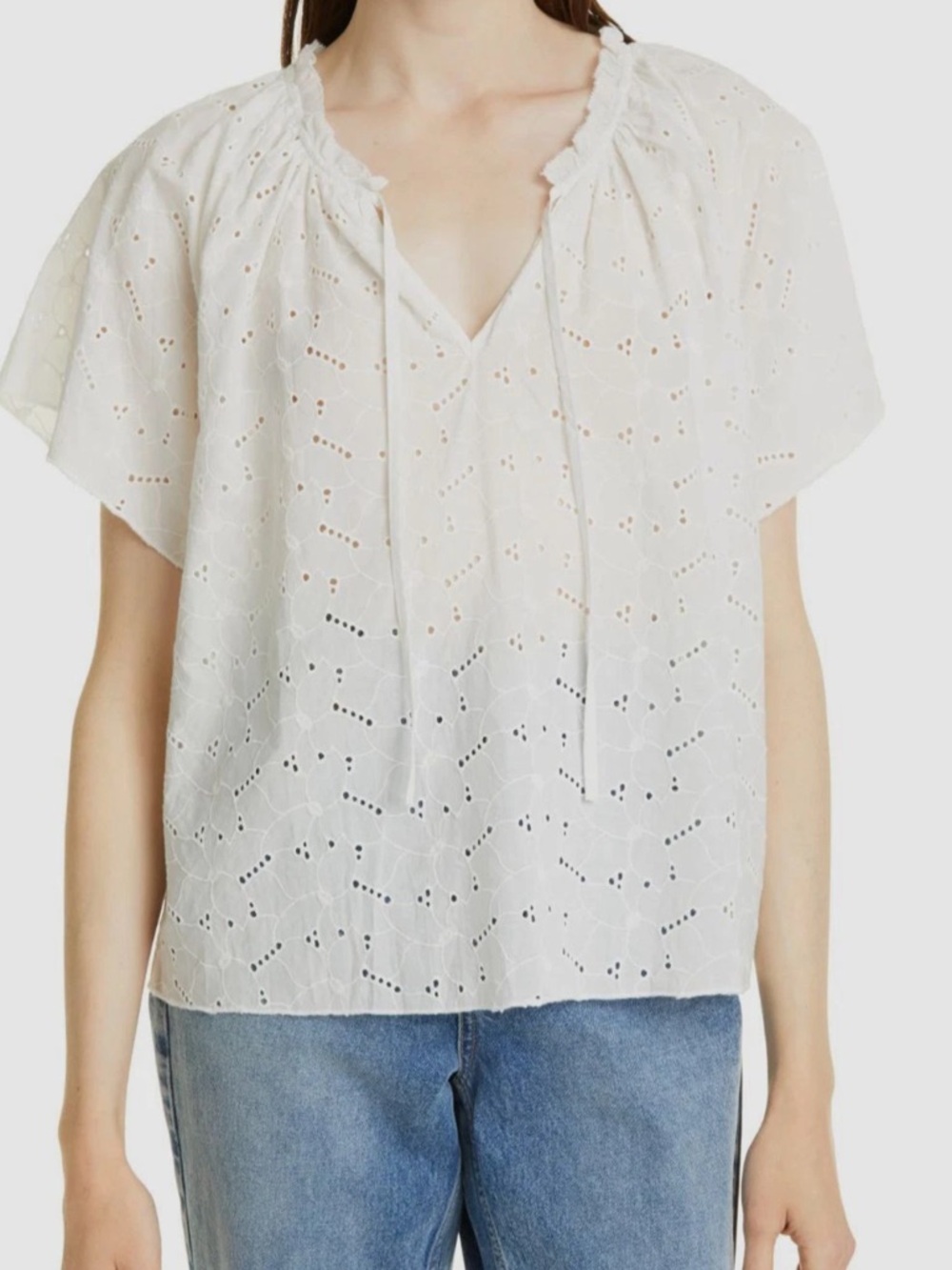 Rails White Marisol Embroidered V-Neck Tie Blouse Top